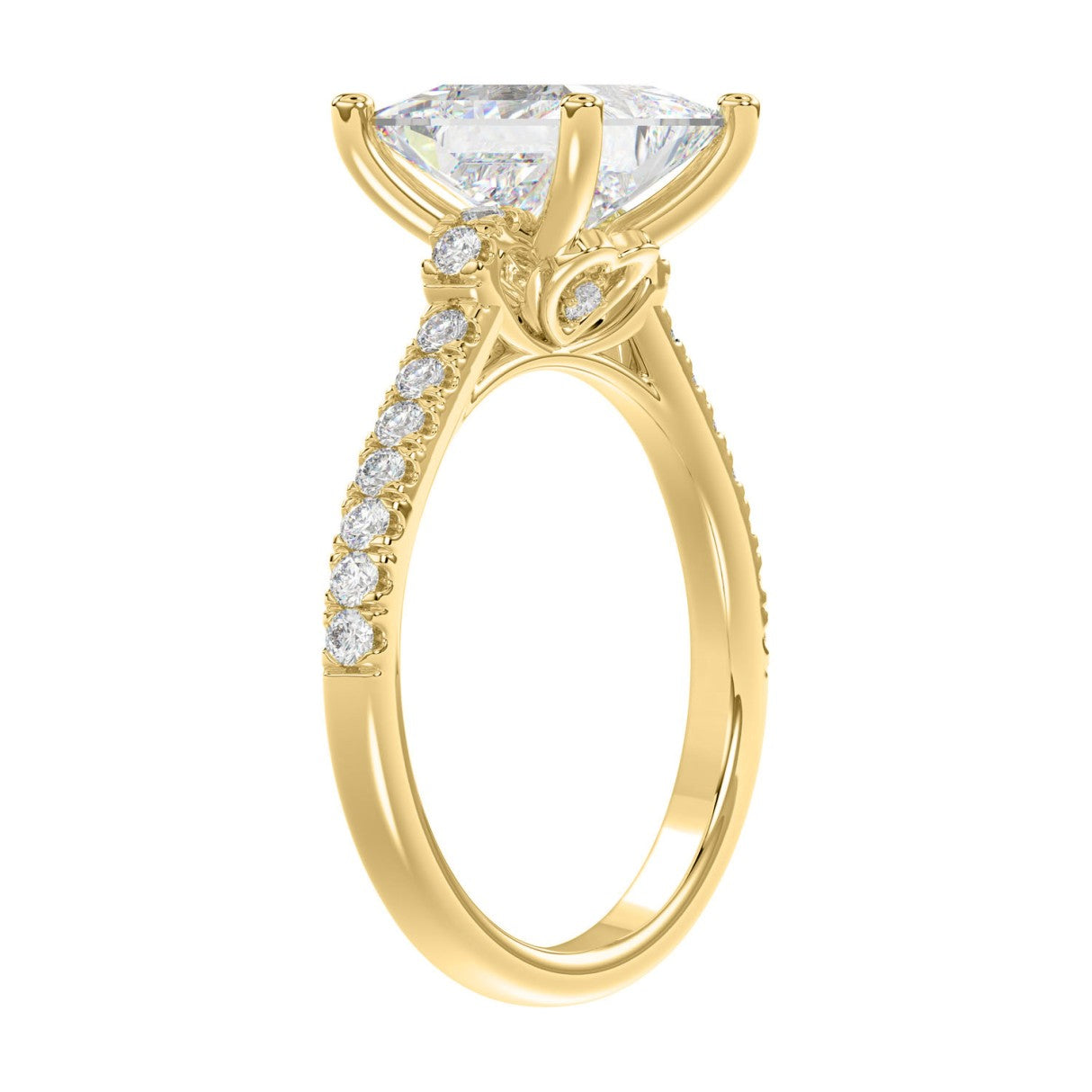 14K YELLOW GOLD 3 1/2CT ROUND/PRINCESS DIAMOND LADIES BRIDAL SET (CENTER STONE PRINCESS DIAMOND 3CT)