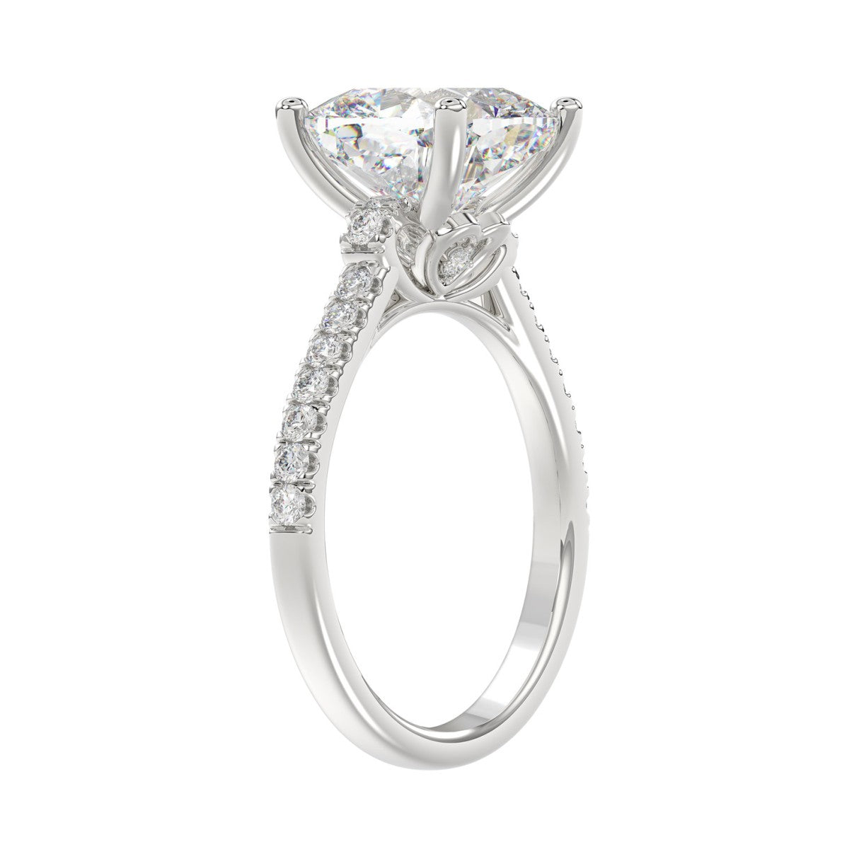14K WHITE GOLD 4 1/2CT ROUND/CUSHION DIAMOND LADIES BRIDAL SET (CENTER STONE CUSHION DIAMOND 4.00CT)