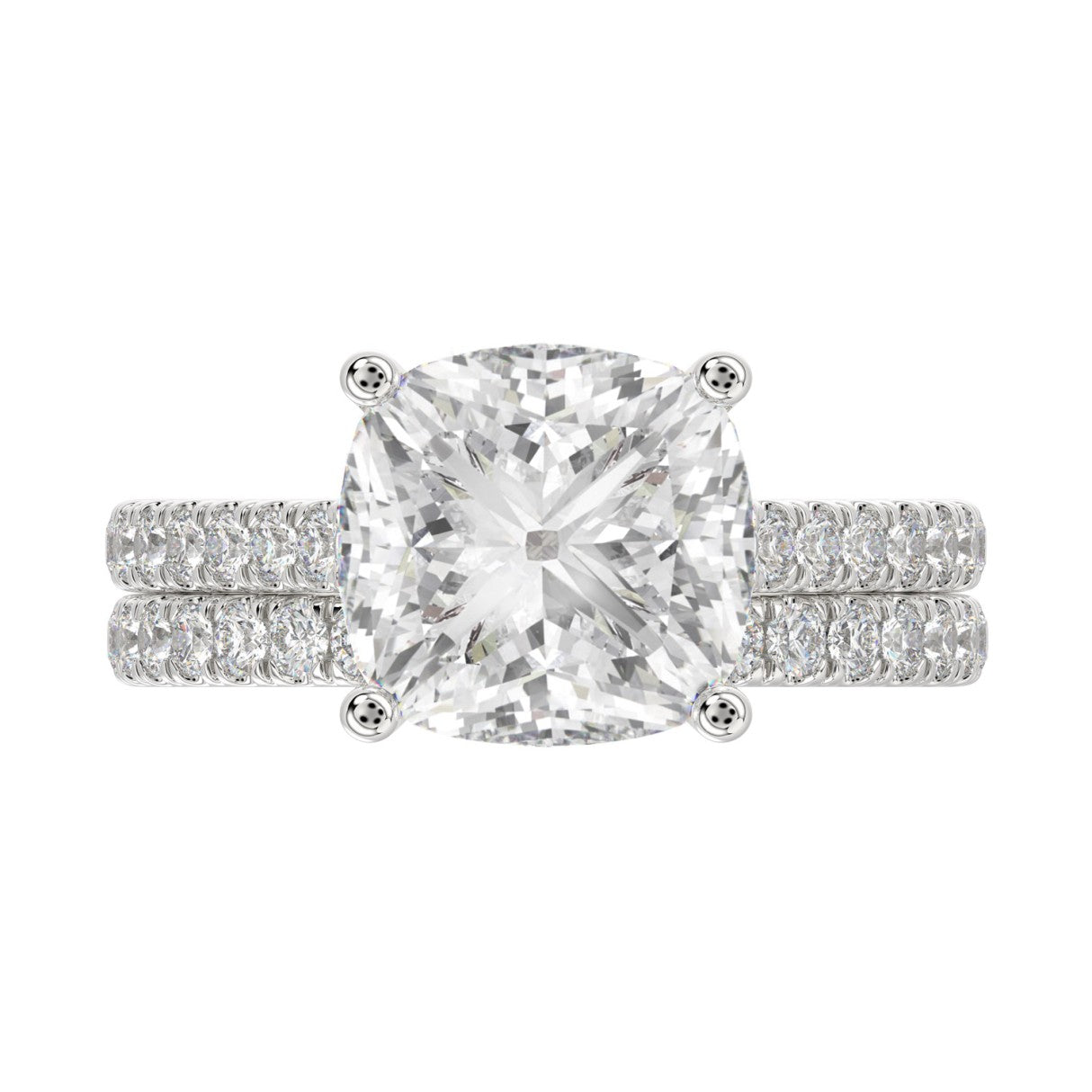 14K WHITE GOLD 4 1/2CT ROUND/CUSHION DIAMOND LADIES BRIDAL SET (CENTER STONE CUSHION DIAMOND 4.00CT)