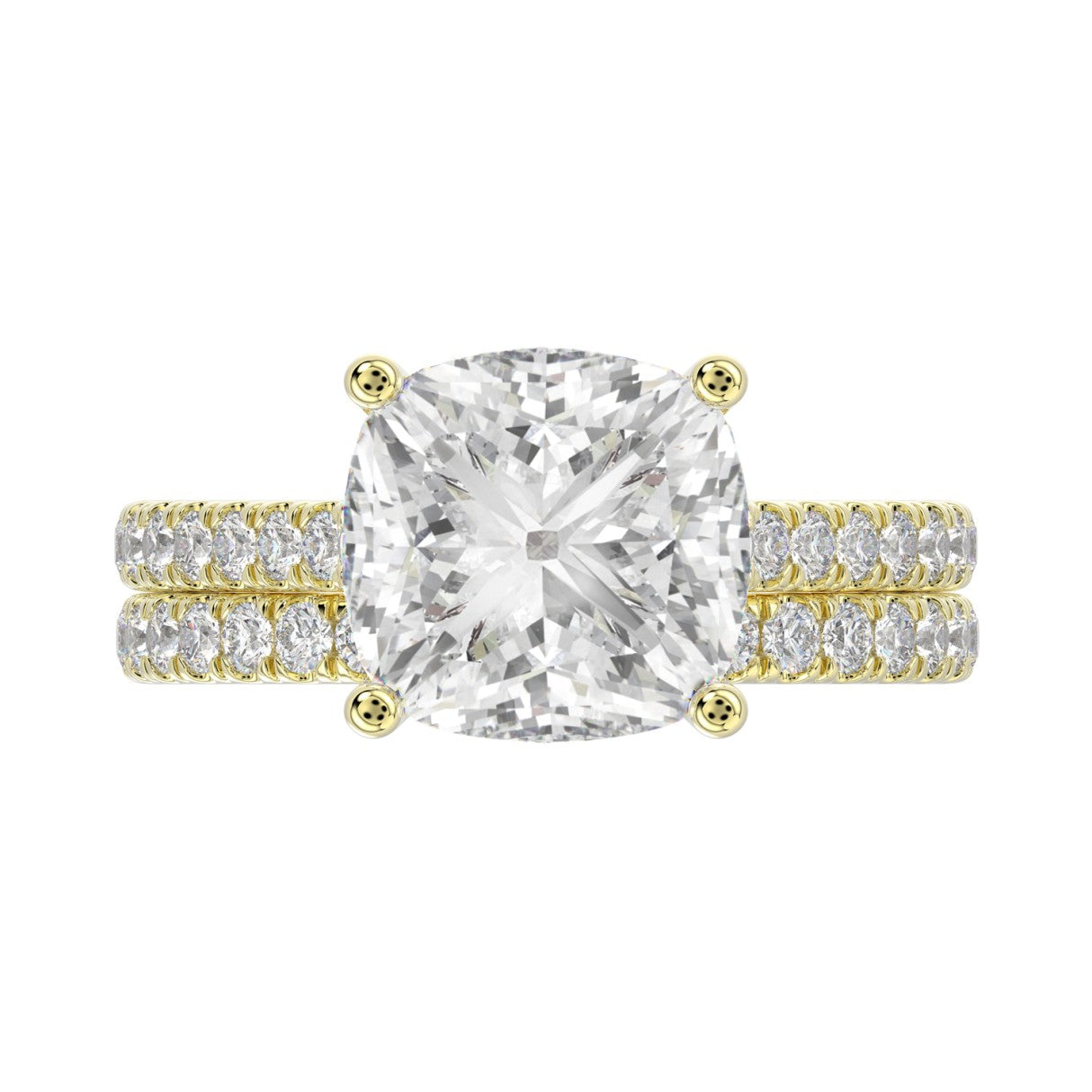 14K YELLOW GOLD 4 1/2CT ROUND/CUSHION DIAMOND LADIES BRIDAL SET (CENTER STONE CUSHION DIAMOND 4CT)