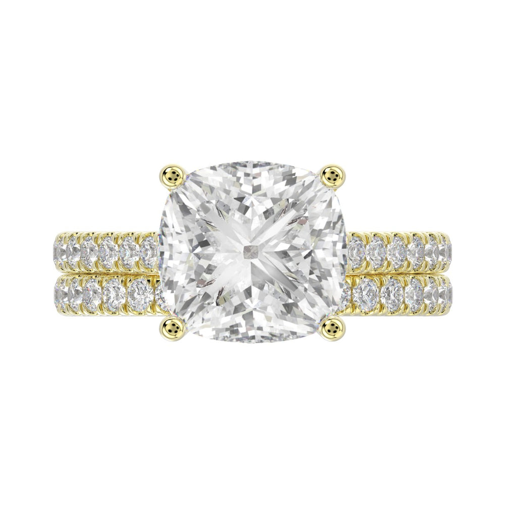 14K YELLOW GOLD 4 1/2CT ROUND/CUSHION DIAMOND LADIES BRIDAL SET (CENTER STONE CUSHION DIAMOND 4CT)