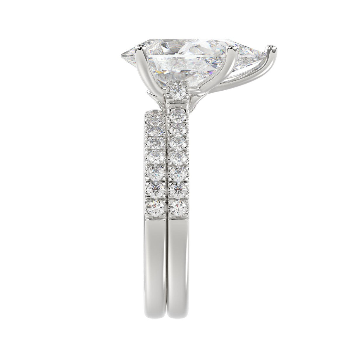 LADIES BRIDAL SET 4 1/2CT ROUND/PEAR DIAMOND 14K WHITE GOLD (CENTER STONE PEAR DIAMOND 4CT )