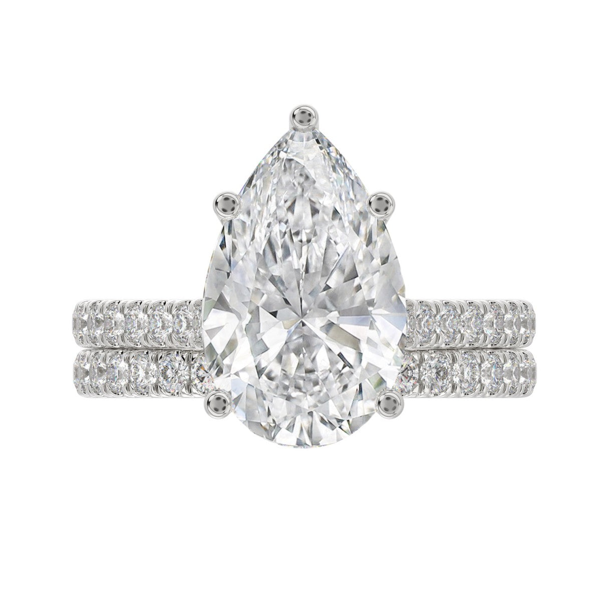 LADIES BRIDAL SET 4 1/2CT ROUND/PEAR DIAMOND 14K WHITE GOLD (CENTER STONE PEAR DIAMOND 4CT )
