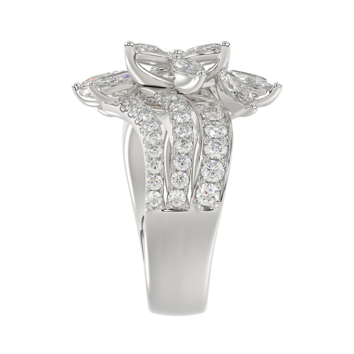 LADIES RING 2 1/4CT ROUND/MARQUISE DIAMOND 14K WHITE GOLD