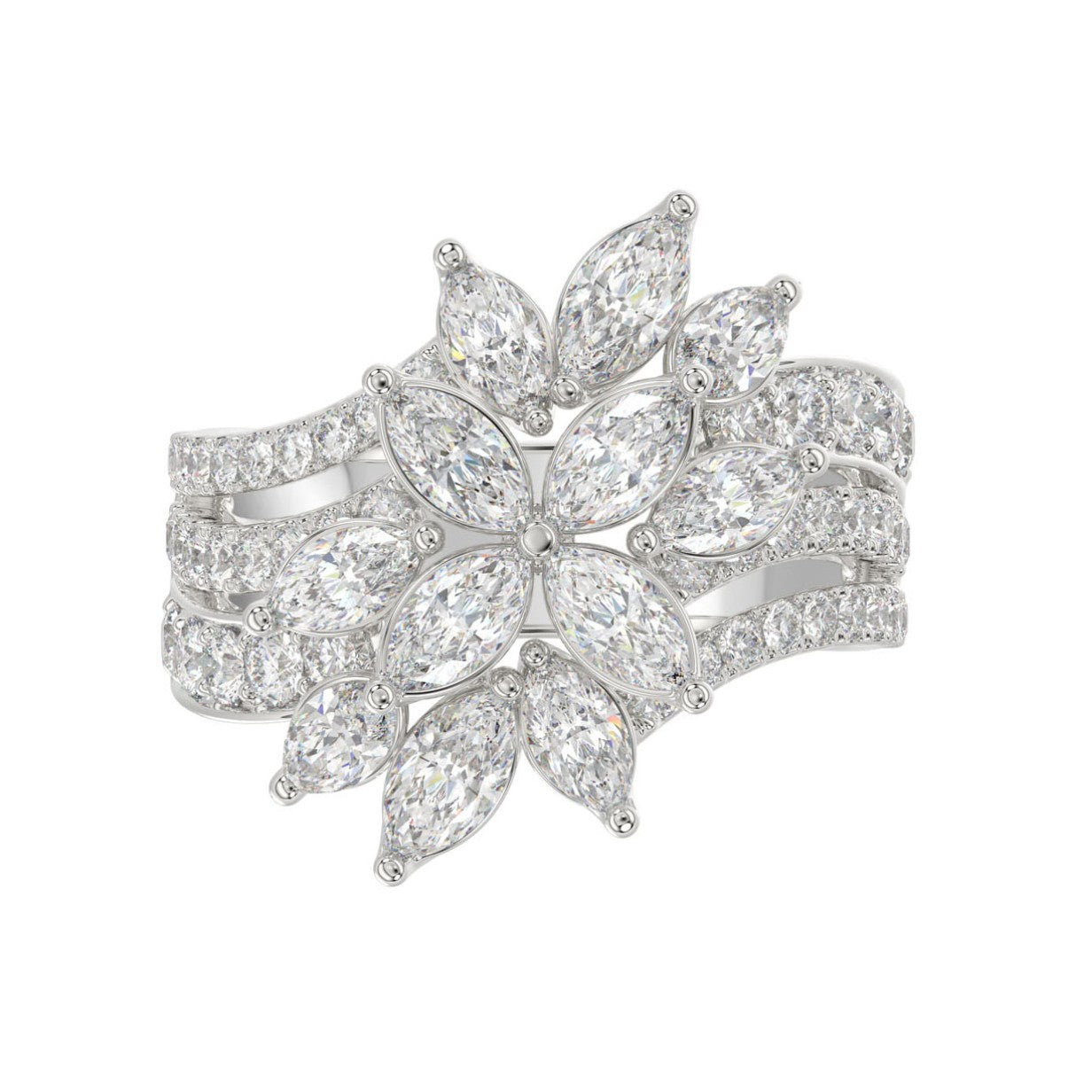 LADIES RING 2 1/4CT ROUND/MARQUISE DIAMOND 14K WHITE GOLD