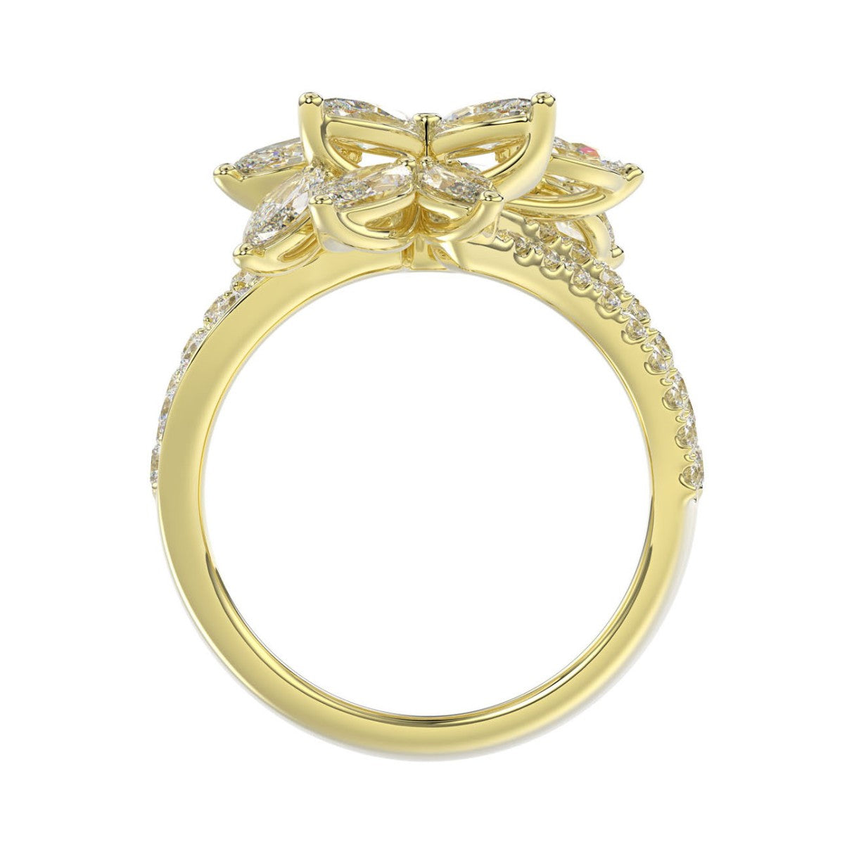 LADIES RING 2 1/4CT ROUND/MARQUISE DIAMOND 14K YELLOW GOLD