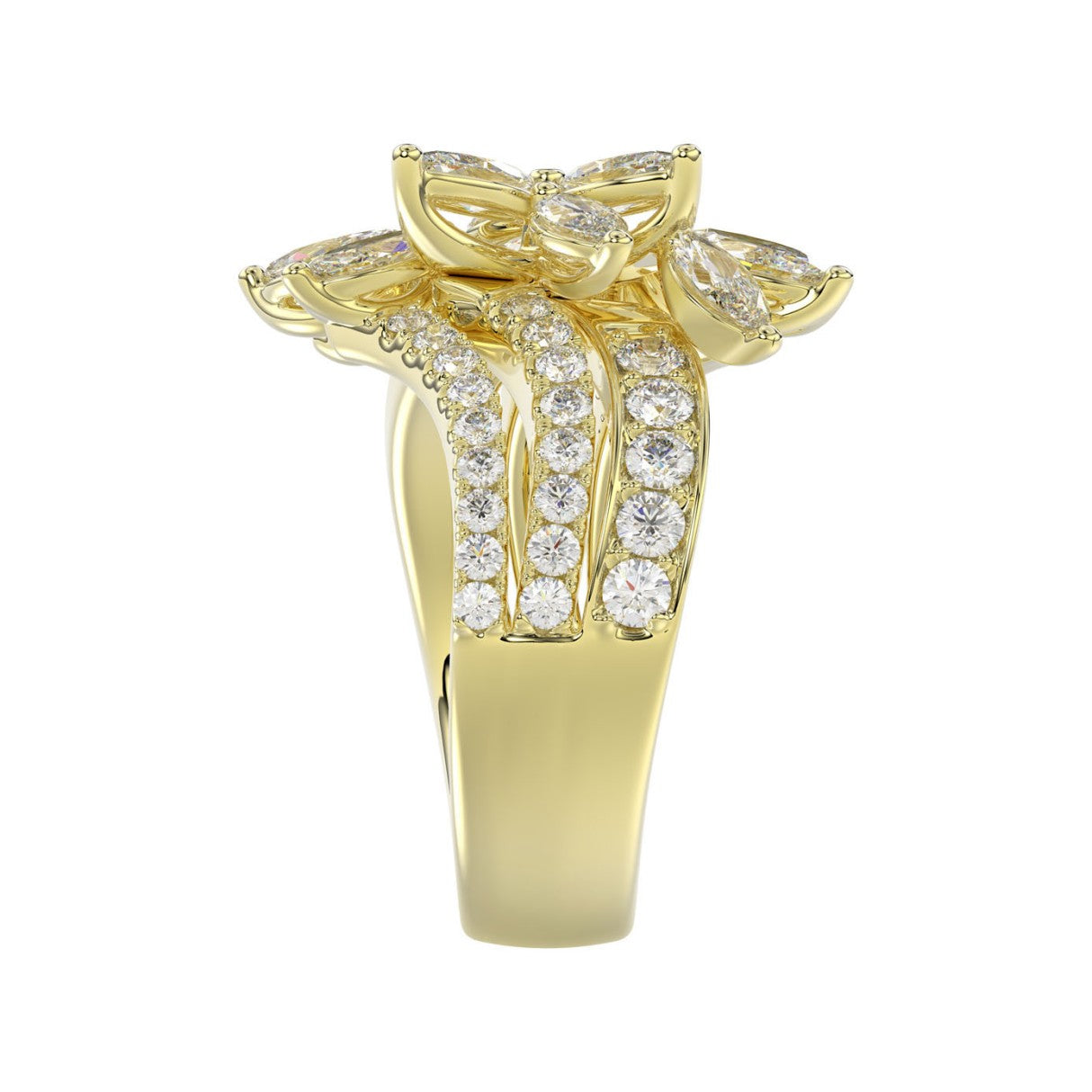 LADIES RING 2 1/4CT ROUND/MARQUISE DIAMOND 14K YELLOW GOLD