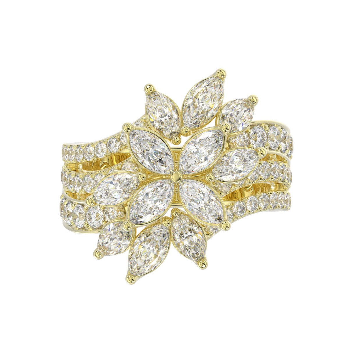 LADIES RING 2 1/4CT ROUND/MARQUISE DIAMOND 14K YELLOW GOLD