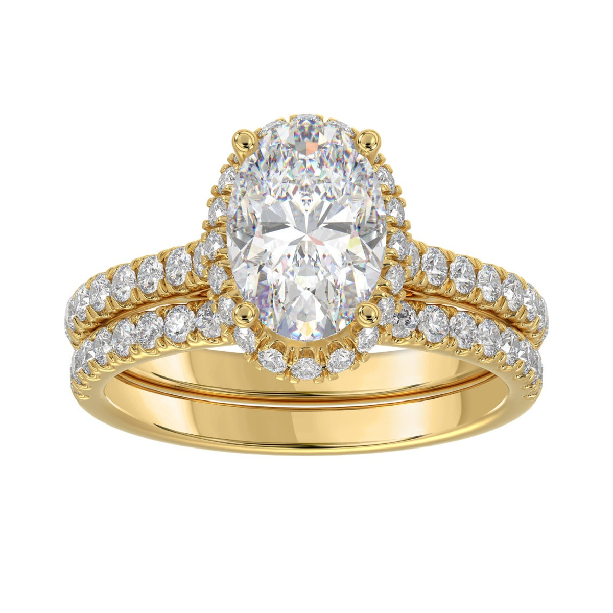 14K YELLOW GOLD 2 3/4CT ROUND/OVAL DIAMOND LADIES BRIDAL RING (CENTER STONE OVAL DIAMOND 2CT)