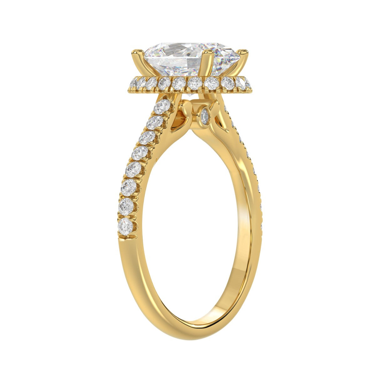 14K YELLOW GOLD 2 3/4CT ROUND/OVAL DIAMOND LADIES BRIDAL RING (CENTER STONE OVAL DIAMOND 2CT)
