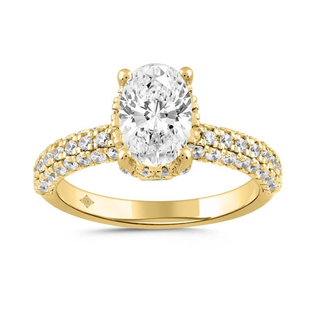 LADIES RING 2 3/4CT ROUND/OVAL DIAMOND 14K YELLOW GOLD (CENTER STONE OVAL DIAMOND 2CT )