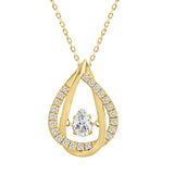 14K YELLOW GOLD 3/4CT ROUND/PEAR DIAMOND LADIES PENDANT WITH CHAIN (CENTER STONE PEAR DIAMOND 1/2CT)