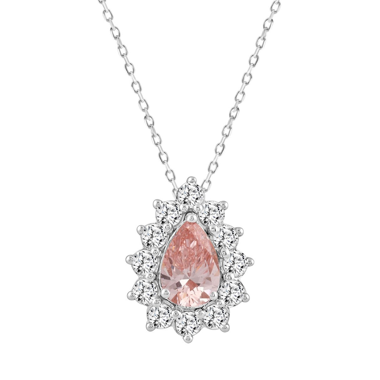 ETERNAL BLUSH COLLECTION LADIES PENDANT 2 1/2CT ROUND/PEAR DIAMOND 14K WHITE GOLD  (CENTER STONE PINK PEAR DIAMOND 1 1/2 CT)