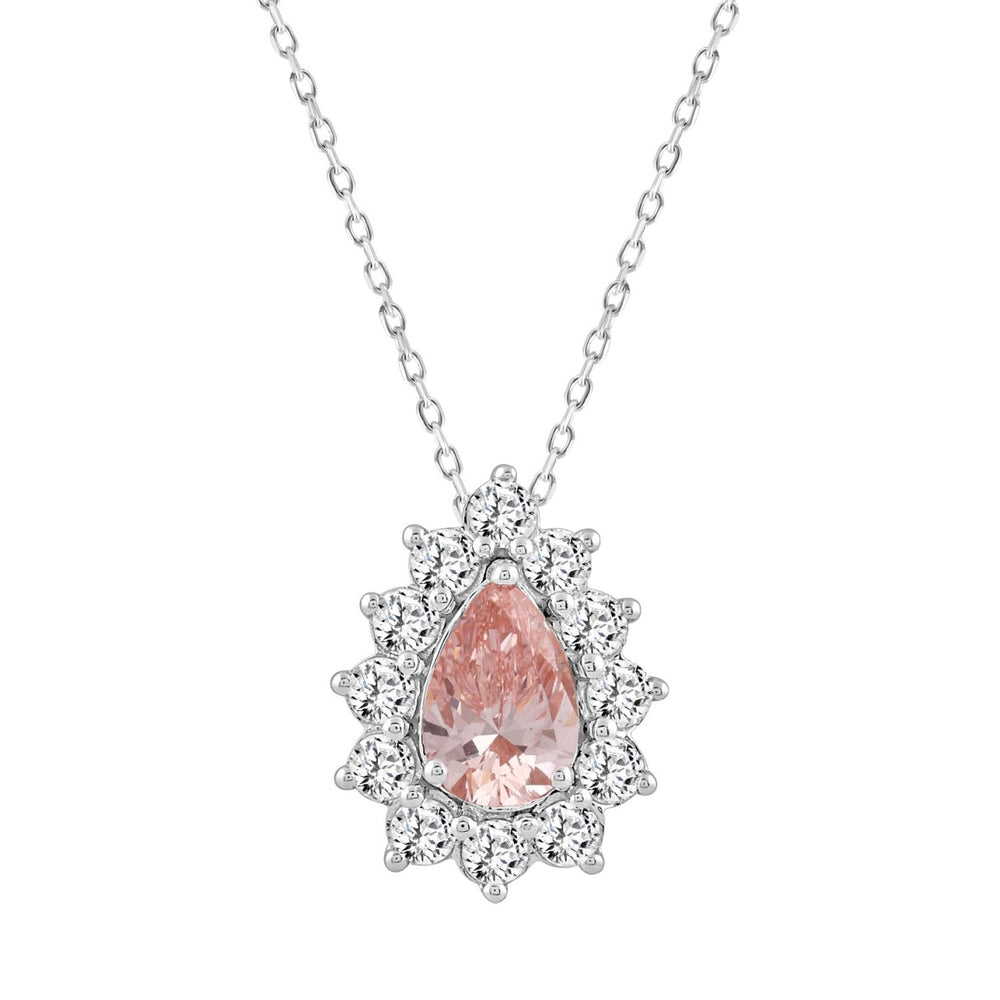 ETERNAL BLUSH COLLECTION LADIES PENDANT 2 1/2CT ROUND/PEAR DIAMOND 14K WHITE GOLD  (CENTER STONE PINK PEAR DIAMOND 1 1/2 CT)