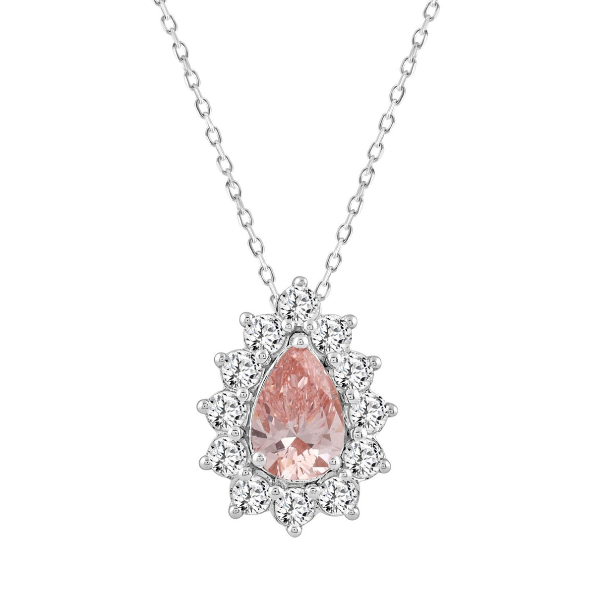 ETERNAL BLUSH COLLECTION LADIES PENDANT 2 1/2CT ROUND/PEAR DIAMOND 14K WHITE GOLD  (CENTER STONE PINK PEAR DIAMOND 1 1/2 CT)