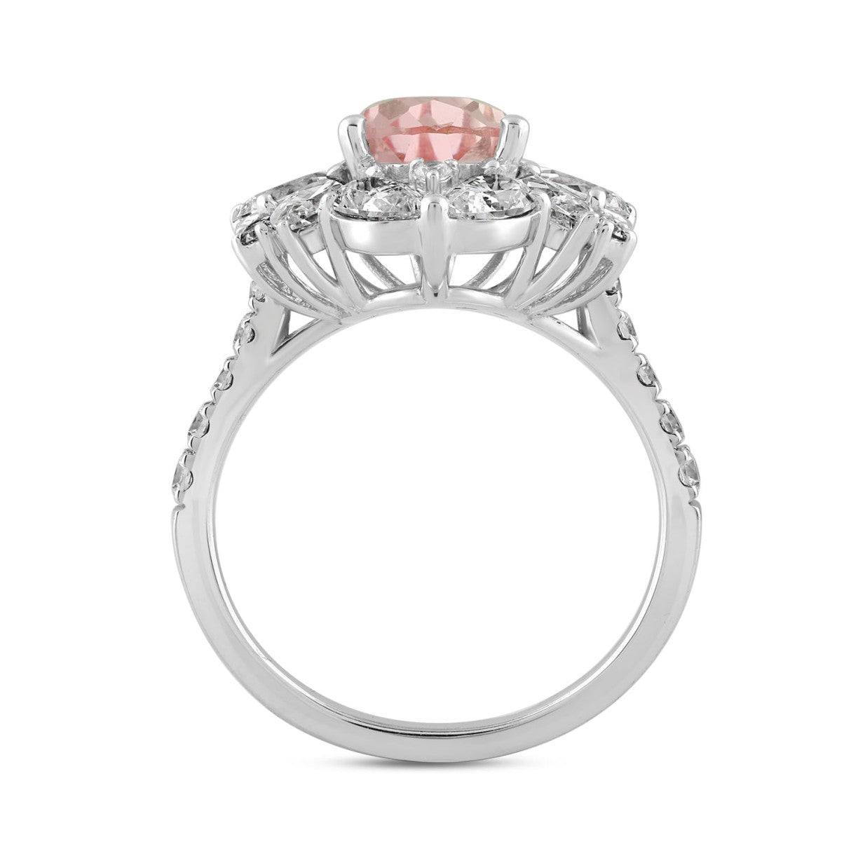14K WHITE/ROSE GOLD 4 1/2CT ROUND/PEAR/MARQUISE DIAMOND LADIES RING (CENTER STONE PINK PEAR DIAMOND 2.00CT