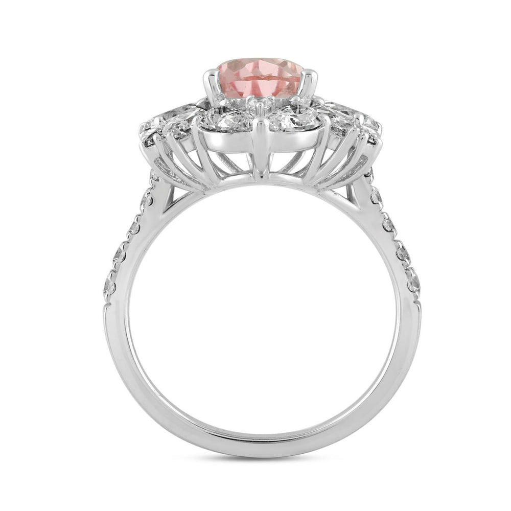 14K WHITE/ROSE GOLD 4 1/2CT ROUND/PEAR/MARQUISE DIAMOND LADIES RING (CENTER STONE PINK PEAR DIAMOND 2.00CT