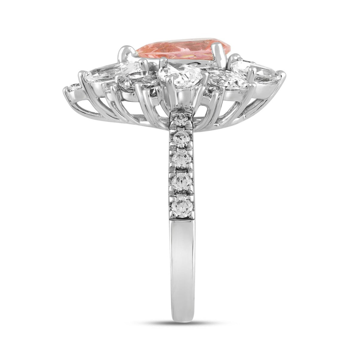 LADIES RING 4 1/2CT ROUND/PEAR/MARQUISE DIAMOND 14K WHITE GOLD  (CENTER STONE BLUE PEAR DIAMOND 2CT )