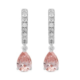 LADIES HOOPS EARRINGS  2CT ROUND/PEAR DIAMOND 14K WHITE GOLD (CENTER STONE PINK PEAR DIAMOND 3/4CT )