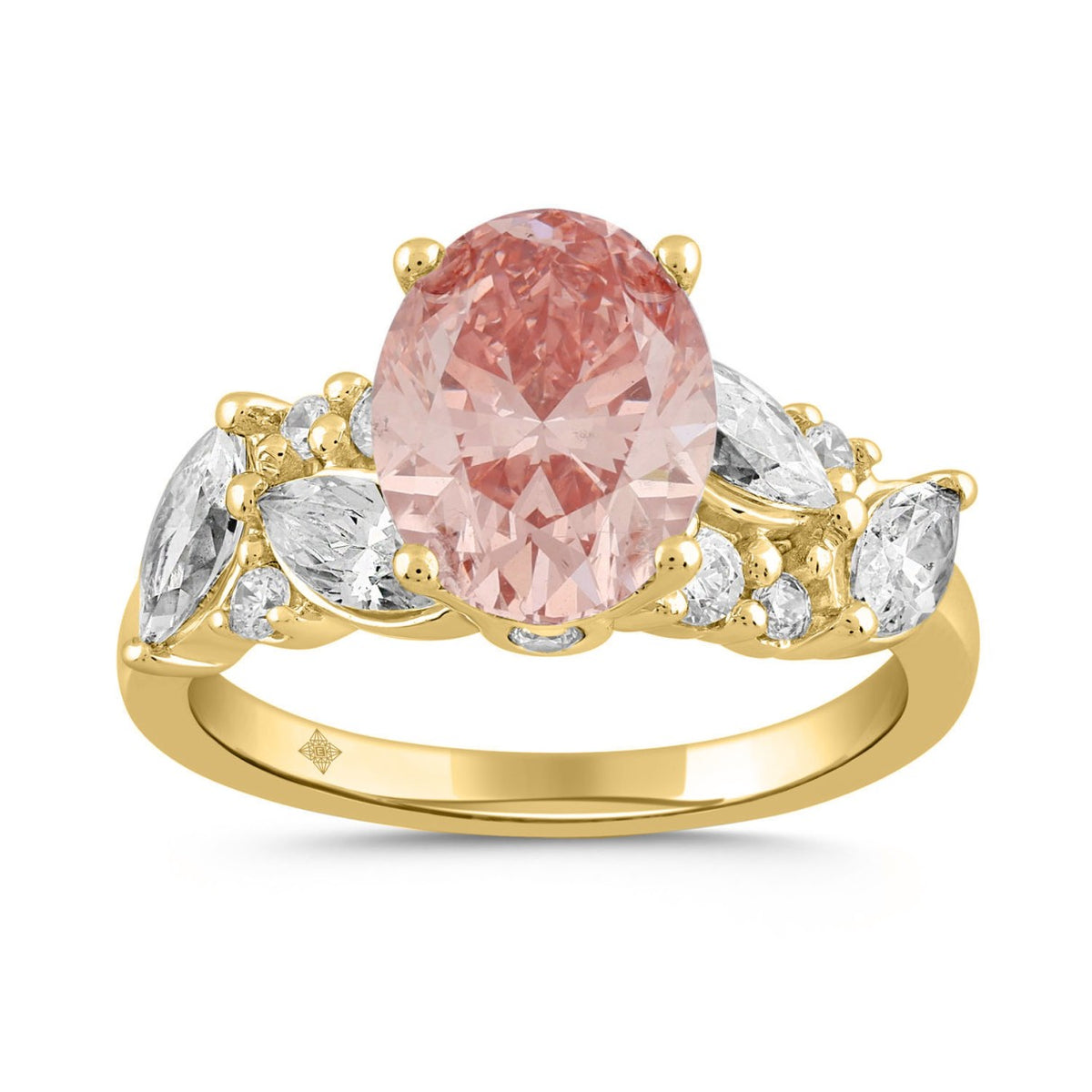 LADIES RING 3 1/4CT ROUND/MARQUISE/OVAL DIAMOND 14K YELLOW GOLD (CENTER STONE OVAL DIAMOND 2CT )