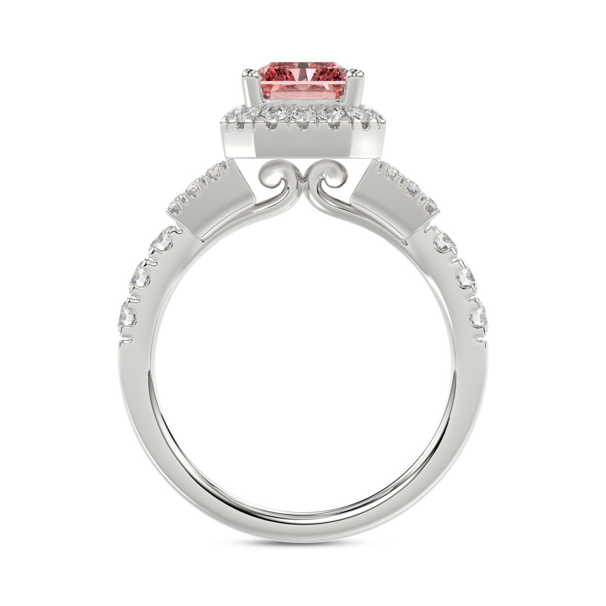 ETERNAL BLUSH COLLECTION 14K WHITE GOLD 2 3/4CT ROUND/BAGUETTE/RADIANT DIAMOND LADIES  RING (CENTER STONE PINK RADIANT DIAMOND 2.00CT)