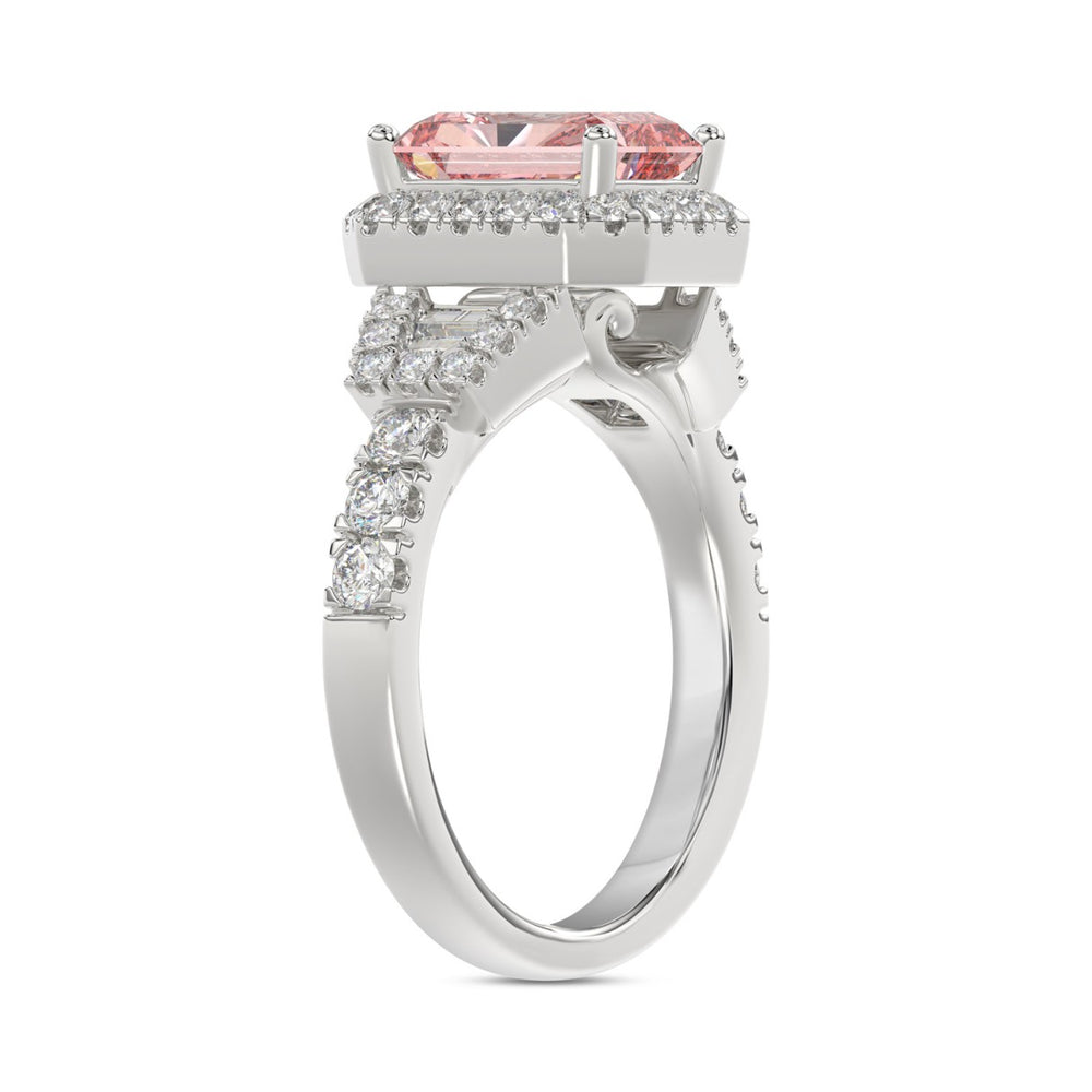 ETERNAL BLUSH COLLECTION 14K WHITE GOLD 2 3/4CT ROUND/BAGUETTE/RADIANT DIAMOND LADIES  RING (CENTER STONE PINK RADIANT DIAMOND 2.00CT)