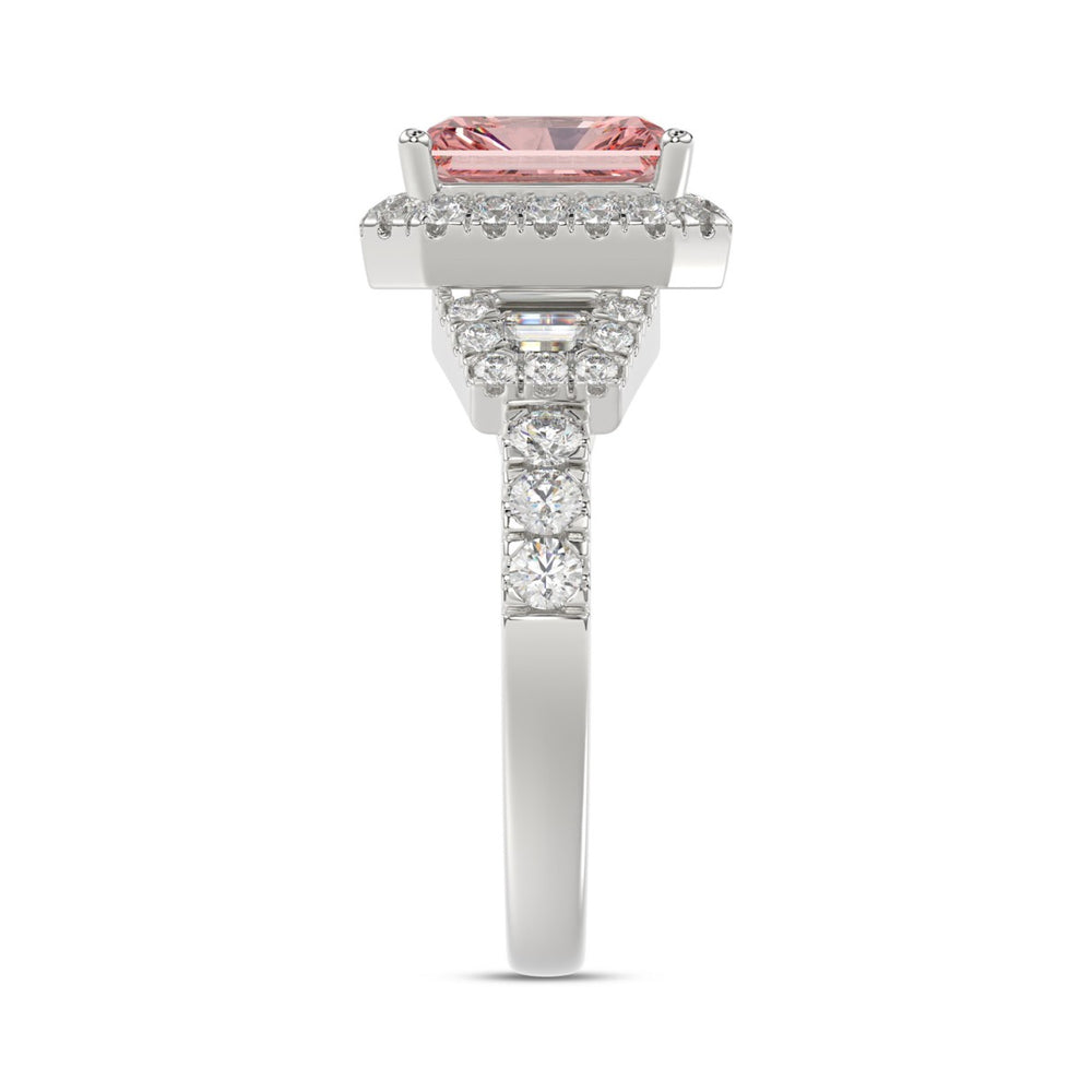 ETERNAL BLUSH COLLECTION 14K WHITE GOLD 2 3/4CT ROUND/BAGUETTE/RADIANT DIAMOND LADIES  RING (CENTER STONE PINK RADIANT DIAMOND 2.00CT)