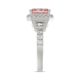 ETERNAL BLUSH COLLECTION 14K WHITE GOLD 2 3/4CT ROUND/BAGUETTE/RADIANT DIAMOND LADIES  RING (CENTER STONE PINK RADIANT DIAMOND 2.00CT)