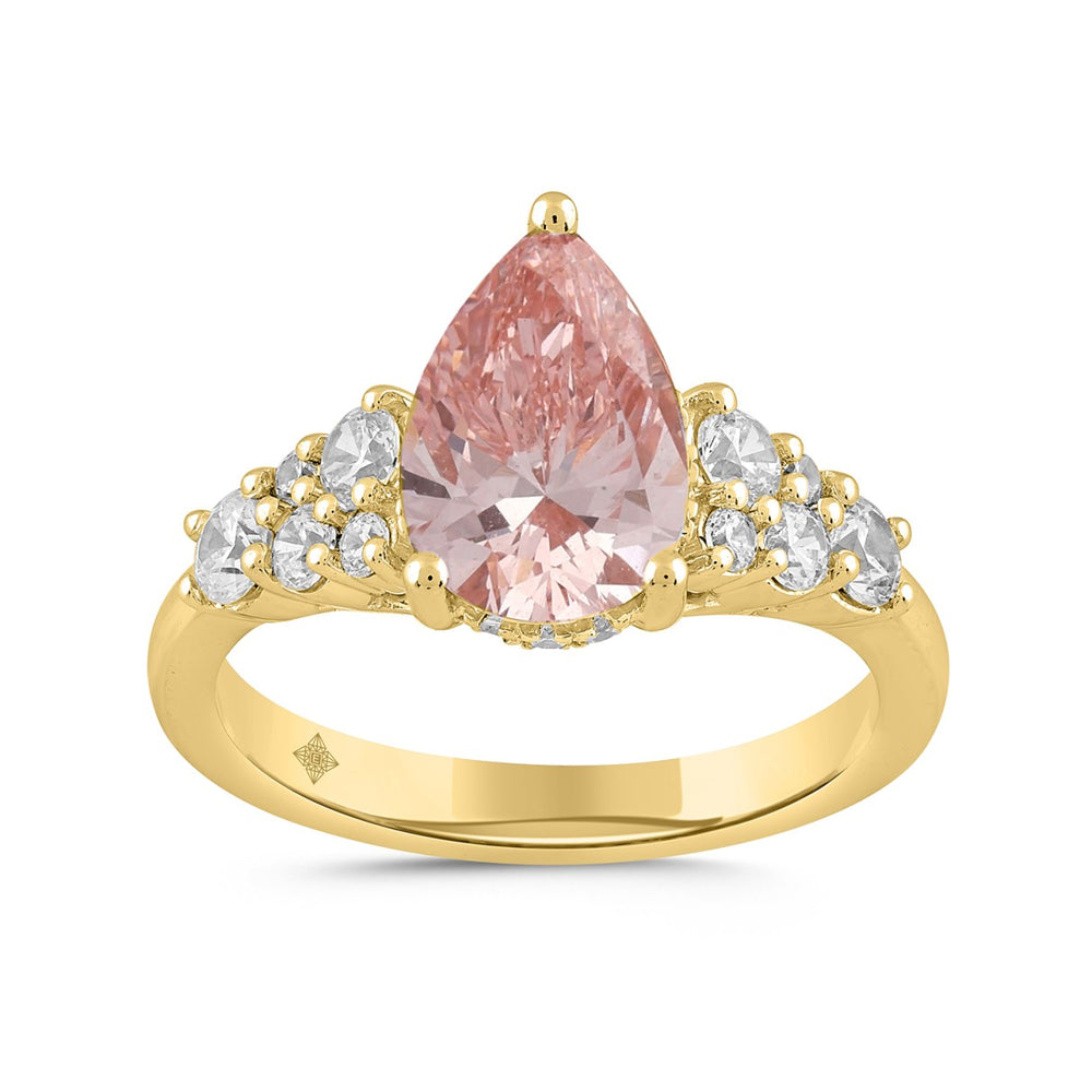 14K YELLOW GOLD 2 3/4CT ROUND/PEAR DIAMOND LADIES RING (CENTER STONE PINK PEAR DIAMOND 2CT)