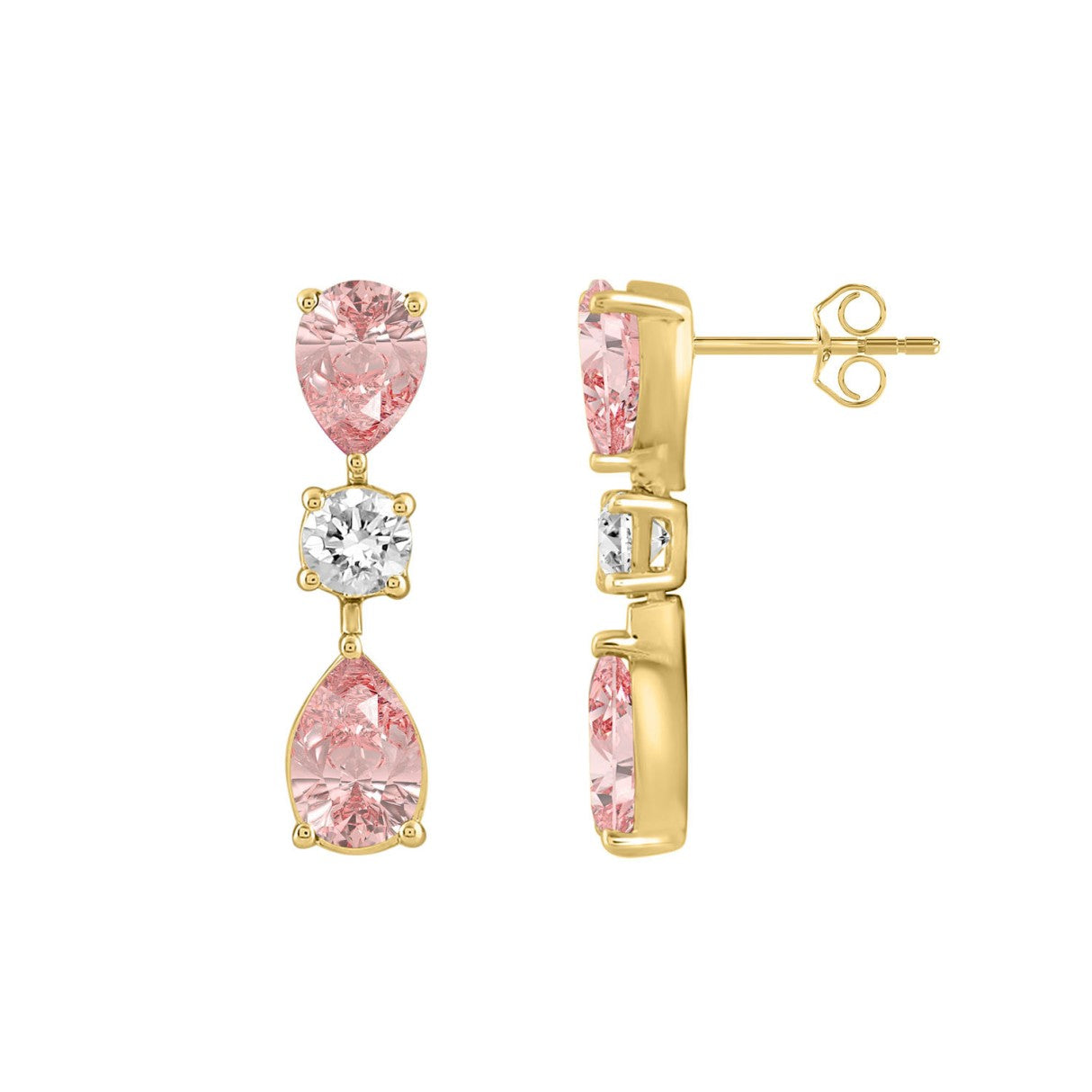 14K YELLOW GOLD 5 1/2CT ROUND/PEAR DIAMOND LADIES EARRINGS