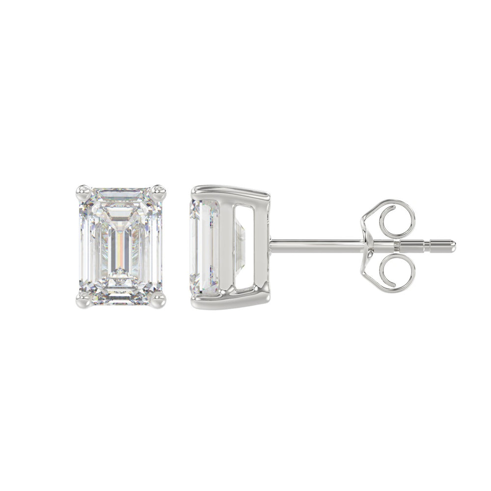 LADIES SOLITAIRE EARRINGS 2 1/2CT EMERALD DIAMOND 14K WHITE GOLD 