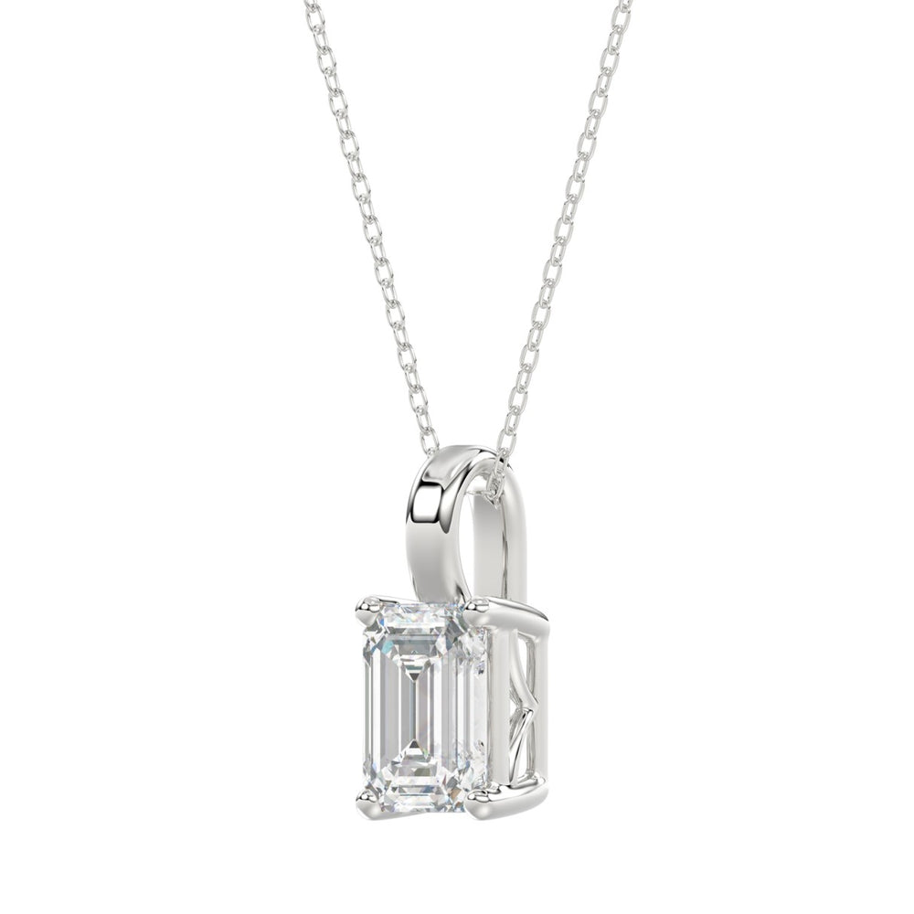 LADIES SOLITAIRE PENDANT WITH CHAIN 2 1/2CT EMERALD DIAMOND 14K WHITE GOLD 