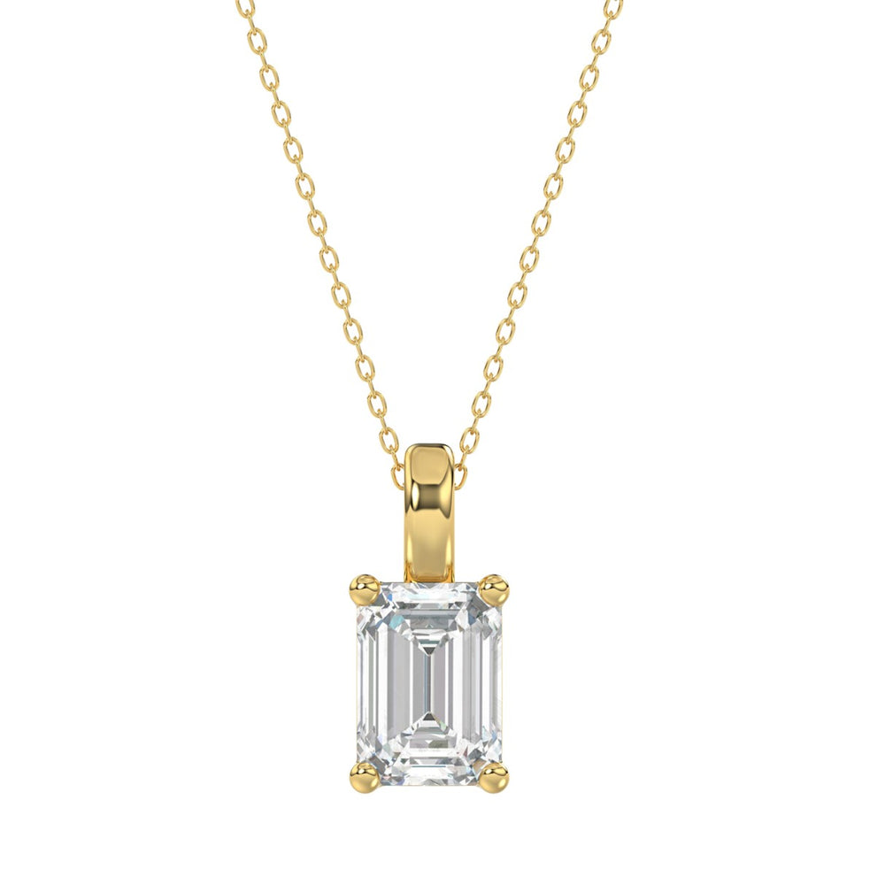 LADIES SOLITAIRE PENDANT WITH CHAIN 2 1/2CT EMERALD DIAMOND 14K YELLOW GOLD 