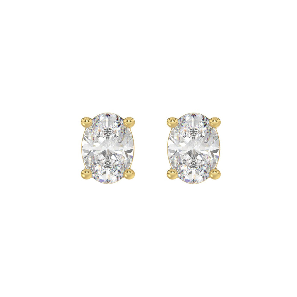 LADIES SOLITAIRE EARRINGS 2 1/2CT OVAL DIAMOND 14K YELLOW GOLD 