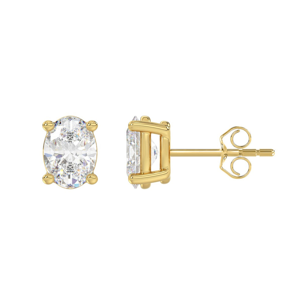 LADIES SOLITAIRE EARRINGS 2 1/2CT OVAL DIAMOND 14K YELLOW GOLD 