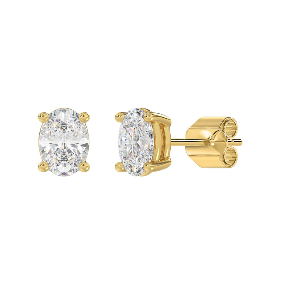 LADIES SOLITAIRE EARRINGS 2 1/2CT OVAL DIAMOND 14K YELLOW GOLD 