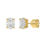 LADIES SOLITAIRE EARRINGS 2 1/2CT OVAL DIAMOND 14K YELLOW GOLD 