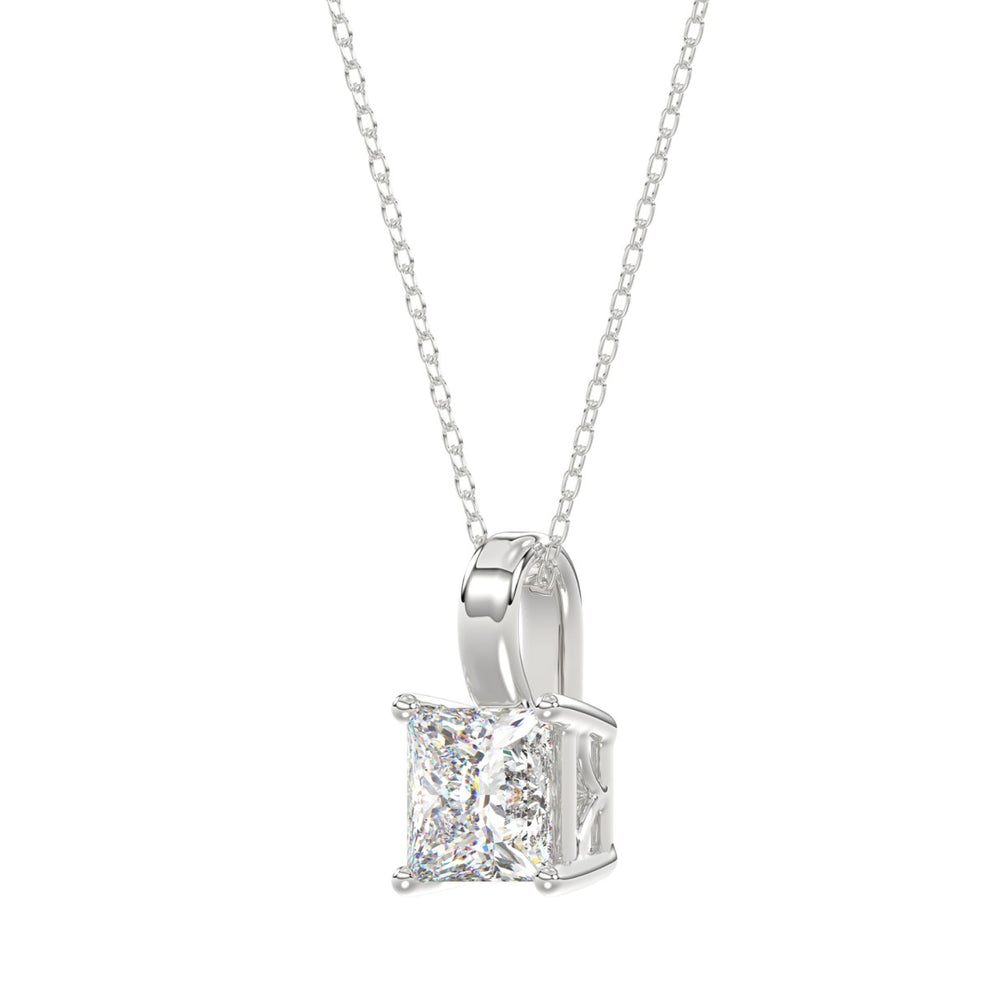 LADIES SOLITAIRE PENDANT WITH CHAIN 2 1/2CT PRINCESS DIAMOND 14K WHITE GOLD 