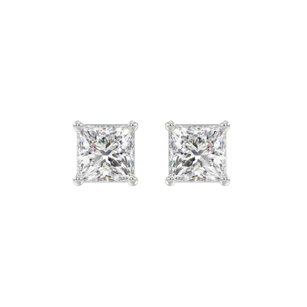 LADIES SOLITAIRE EARRINGS 2 1/2CT PRINCESS DIAMOND 14K WHITE GOLD 