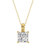LADIES SOLITAIRE PENDANT WITH CHAIN 4CT PRINCESS DIAMOND 14K YELLOW GOLD 