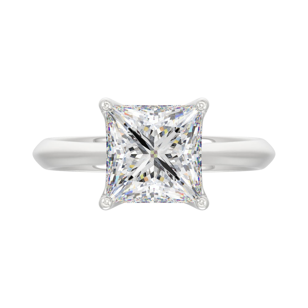 LADIES SOLITAIRE RING 4CT PRINCESS DIAMOND 14K WHITE GOLD 