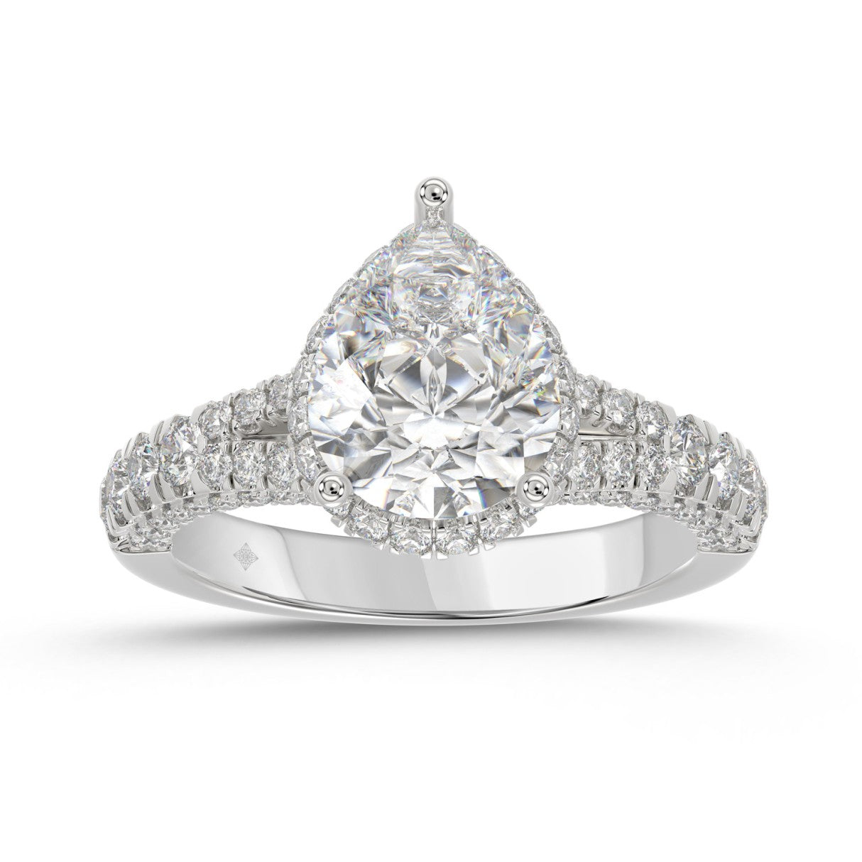 14K WHITE GOLD 2 3/4CT ROUND/PEAR DIAMOND LADIES RING (CENTER STONE PEAR DIAMOND 2CT)