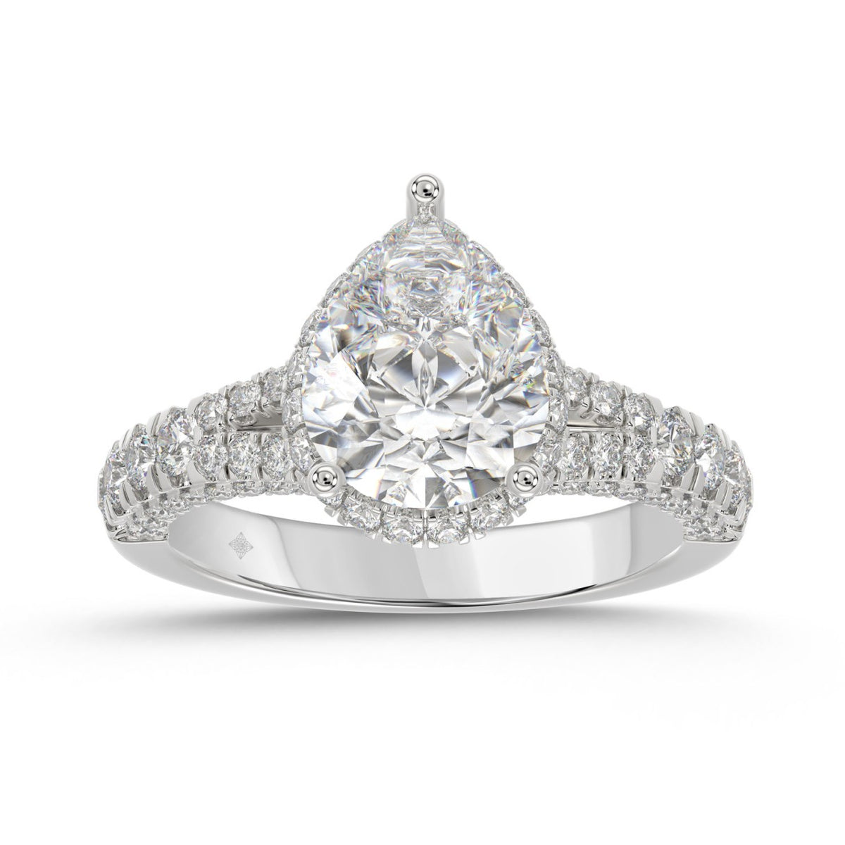14K WHITE GOLD 2 3/4CT ROUND/PEAR DIAMOND LADIES RING (CENTER STONE PEAR DIAMOND 2CT)