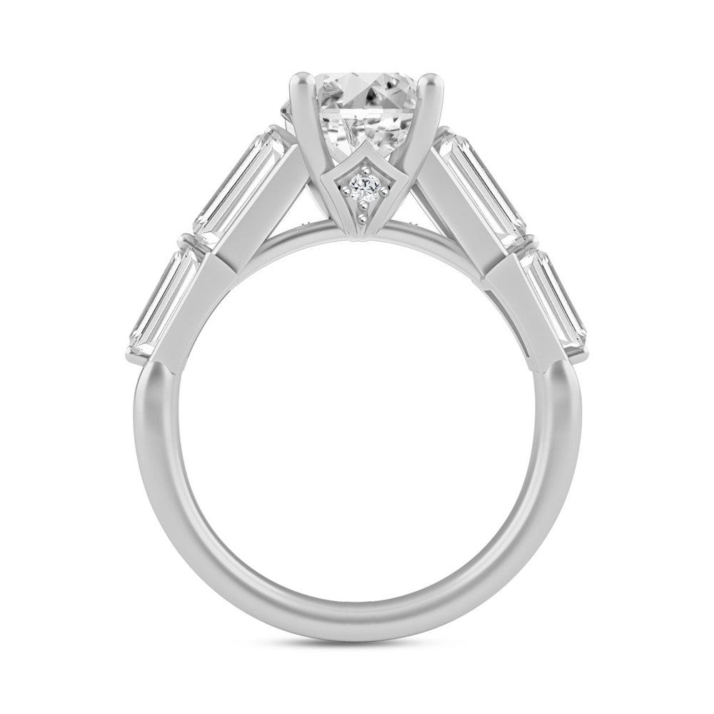 LADIES RING 3CT ROUND/OVAL/BAGUETTE DIAMOND 14K WHITE GOLD (CENTER STONE OVAL DIAMOND 2CT )