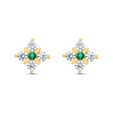 14K YELLOW GOLD 1 1/2CT ROUND DIAMOND LADIES EARRINGS (GREEN EMERALD ROUND 2 STONE)