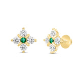 14K YELLOW GOLD 1 1/2CT ROUND DIAMOND LADIES EARRINGS (GREEN EMERALD ROUND 2 STONE)