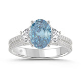 14K WHITE GOLD 3.00CT ROUND/OVAL/HALF MOON DIAMOND LADIES RING (CENTER STONE BLUE OVAL DIAMOND 2CT)