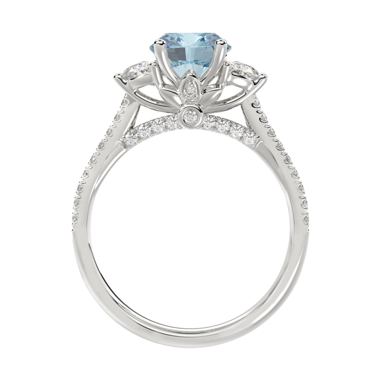 14K WHITE GOLD 3.00CT ROUND/OVAL/HALF MOON DIAMOND LADIES RING (CENTER STONE BLUE OVAL DIAMOND 2CT)