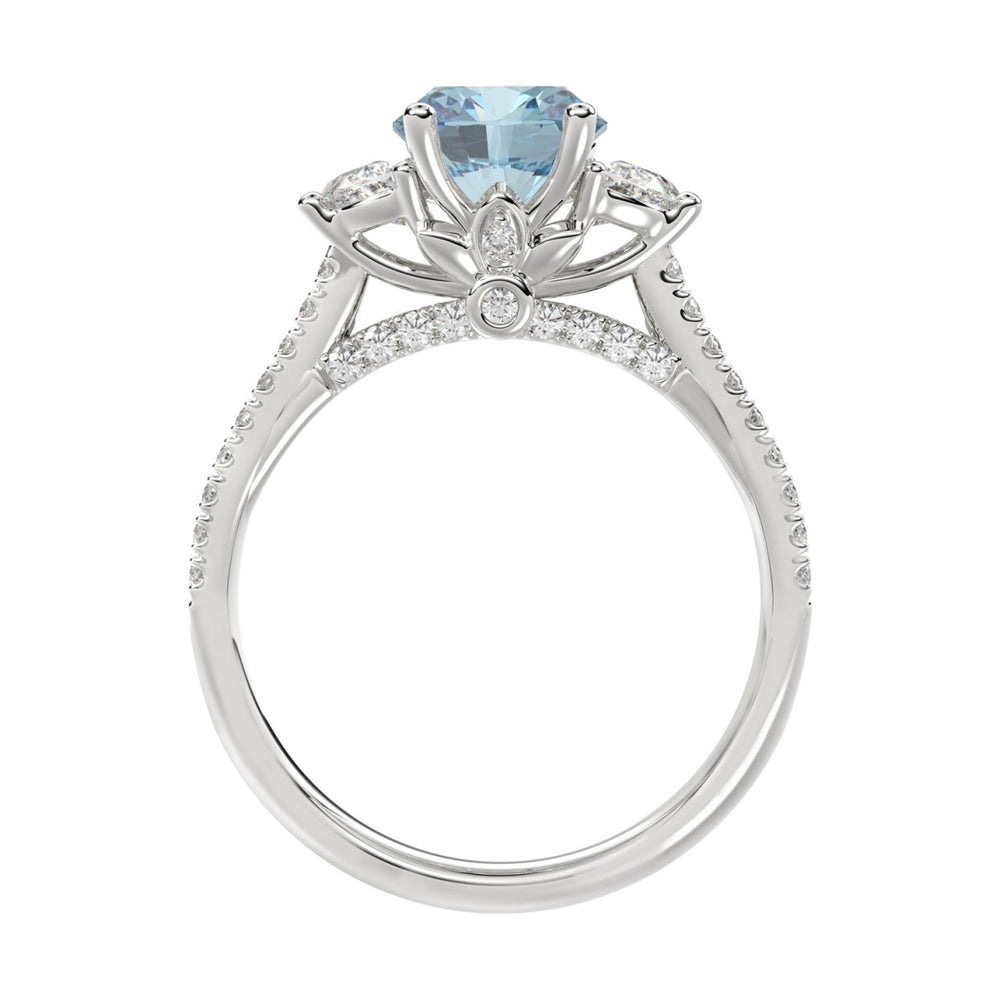 14K WHITE GOLD 3.00CT ROUND/OVAL/HALF MOON DIAMOND LADIES RING (CENTER STONE BLUE OVAL DIAMOND 2CT)