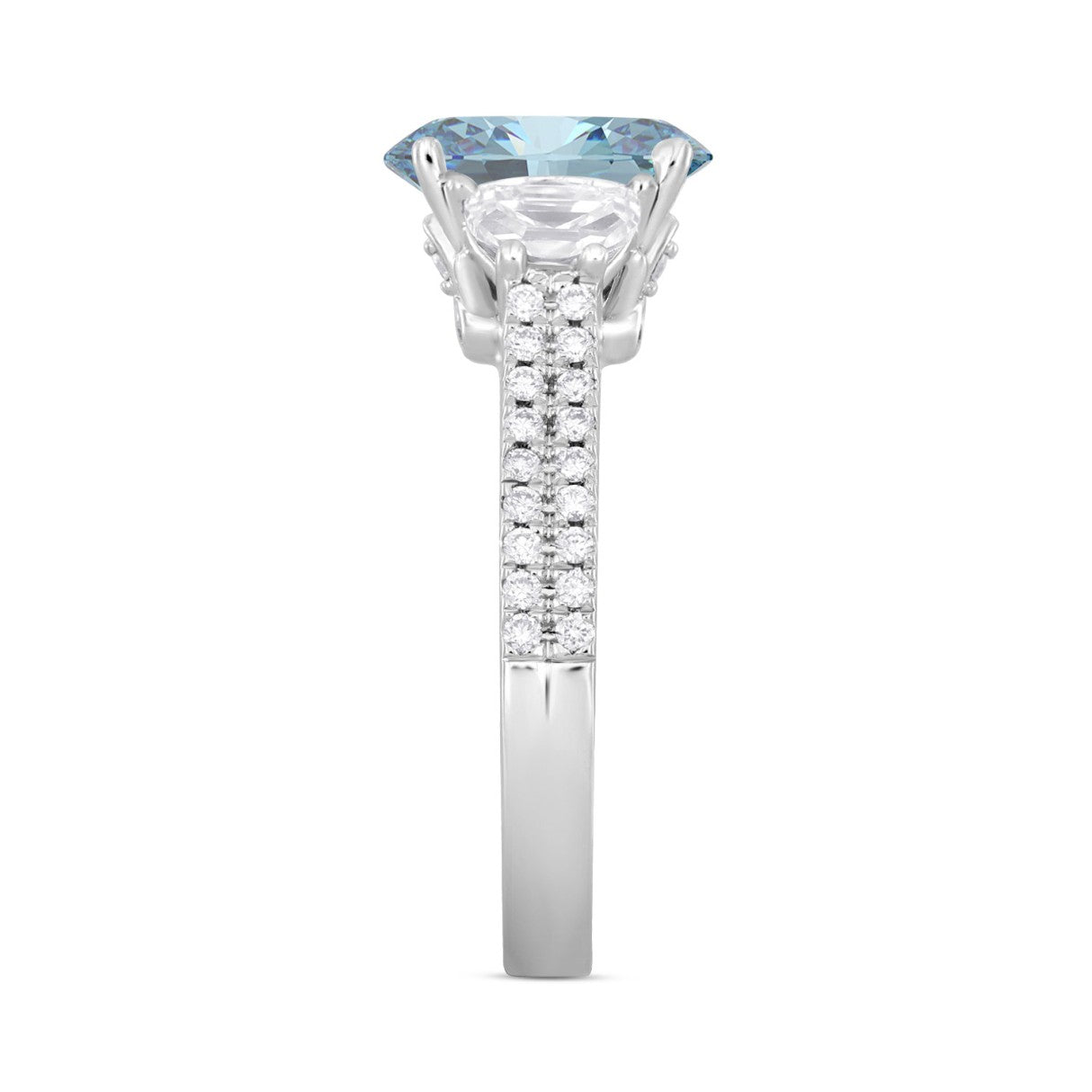 14K WHITE GOLD 3.00CT ROUND/OVAL/HALF MOON DIAMOND LADIES RING (CENTER STONE BLUE OVAL DIAMOND 2CT)